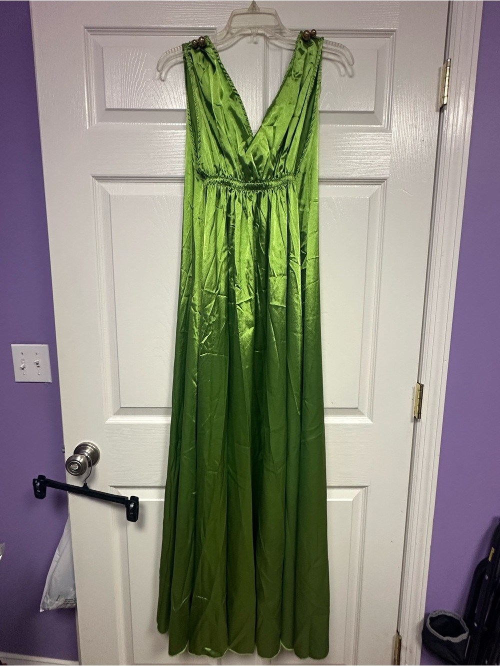 Vibrant Lime Green Satin Maxi Dress